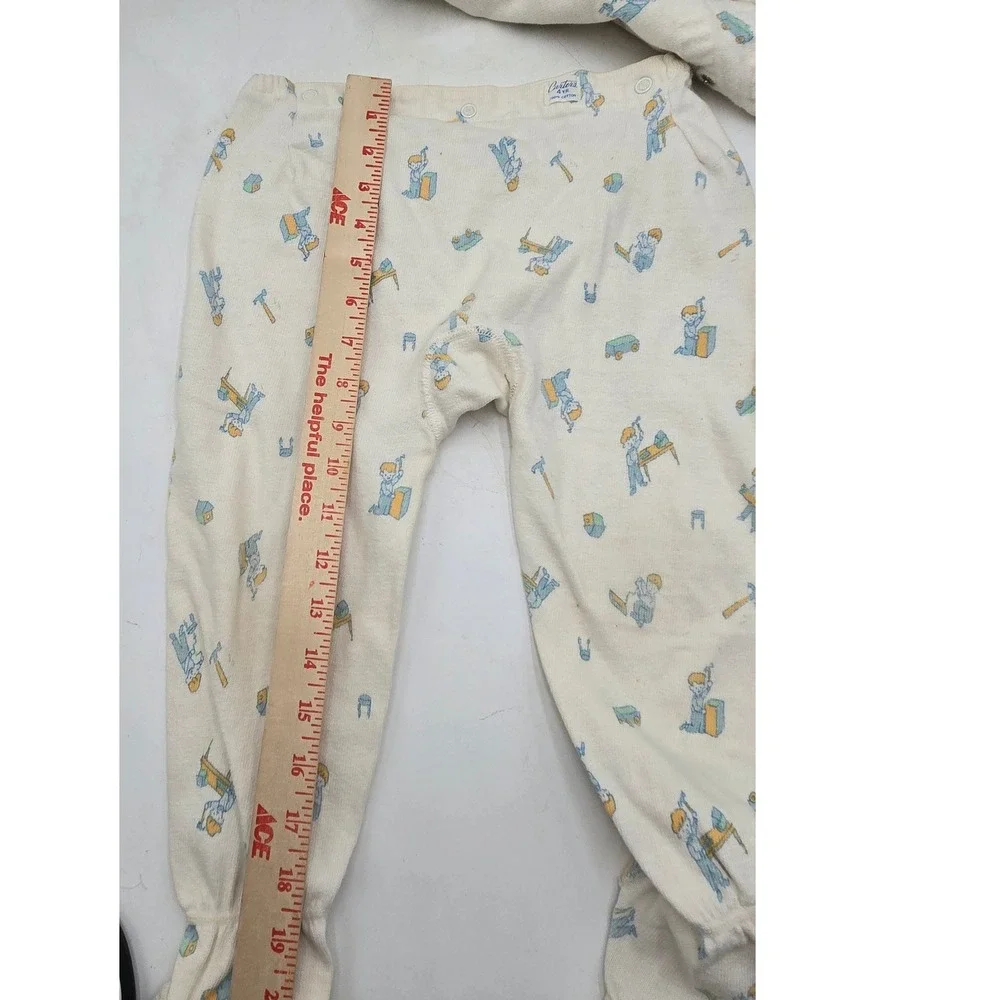 Vintage Carters Kids 4T Handyman Print 2PC Footed Pajamas 100% Cotton Snaps